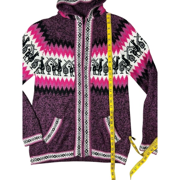 Maki Arts Women Hooded Alpaca Handmade Sweater Cardigan Purple / Black Ecuador - Picture 5 of 7